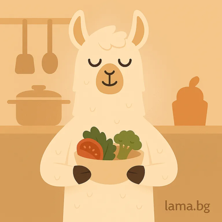 Лама с купа салата – илюстрация за 10-дневен детокс с храна