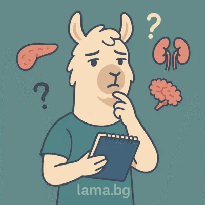 Илюстрация на антропоморфна лама, символизираща автоимунно заболяване, с акцент върху медицинската грижа
