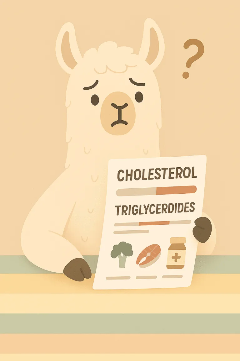Ламата разглежда лист с изследвания за холестерол и триглицериди