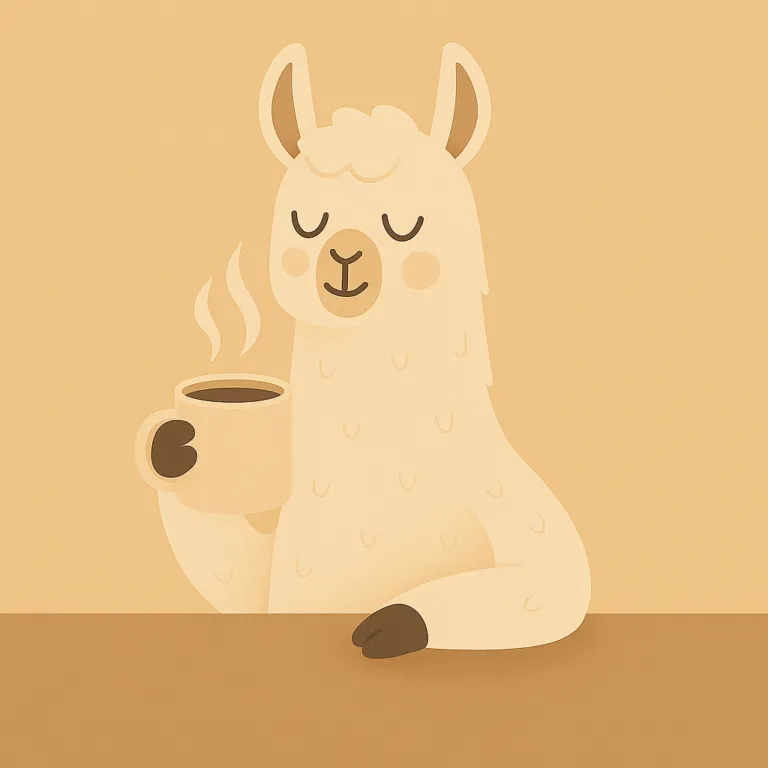 Лама пие кафе от чаша с доволно изражение – илюстрация за тема за кофеин