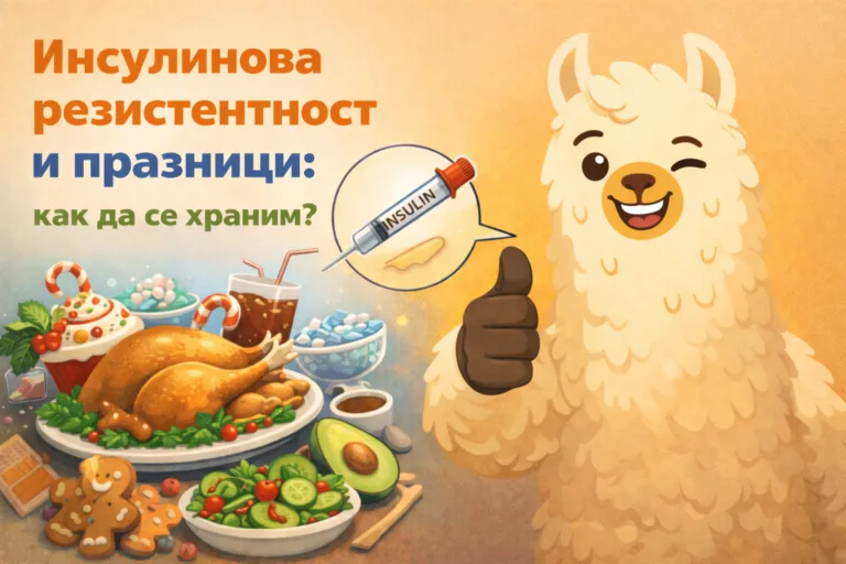 Илюстрация с лама и празнична храна – инсулинова резистентност и празници: как да се храним